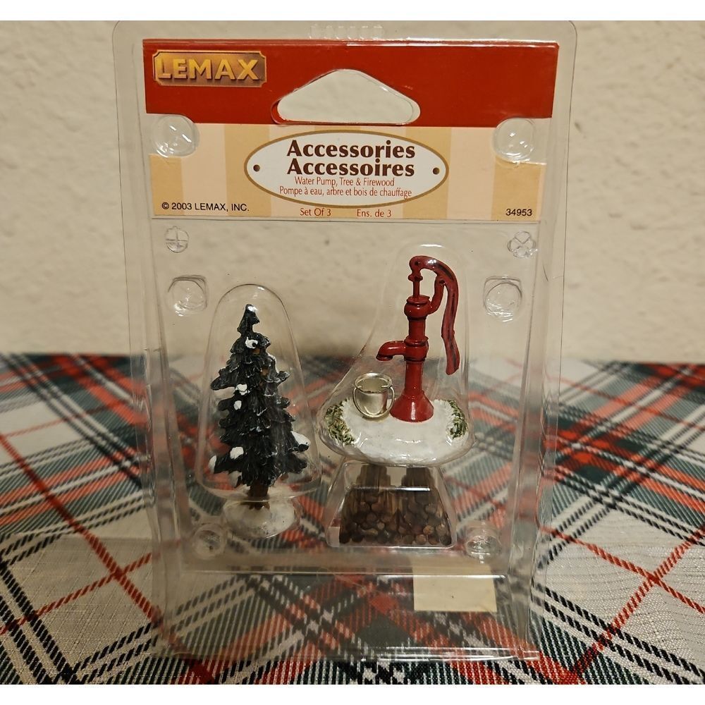 Lemax Water Pump, Tree, & Fire Wood Mini Figurine Holiday Village Accessories